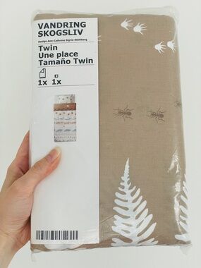 IKEA VANDRING SKOGSLIV Duvet cover and pillowcase, beige blue, twin